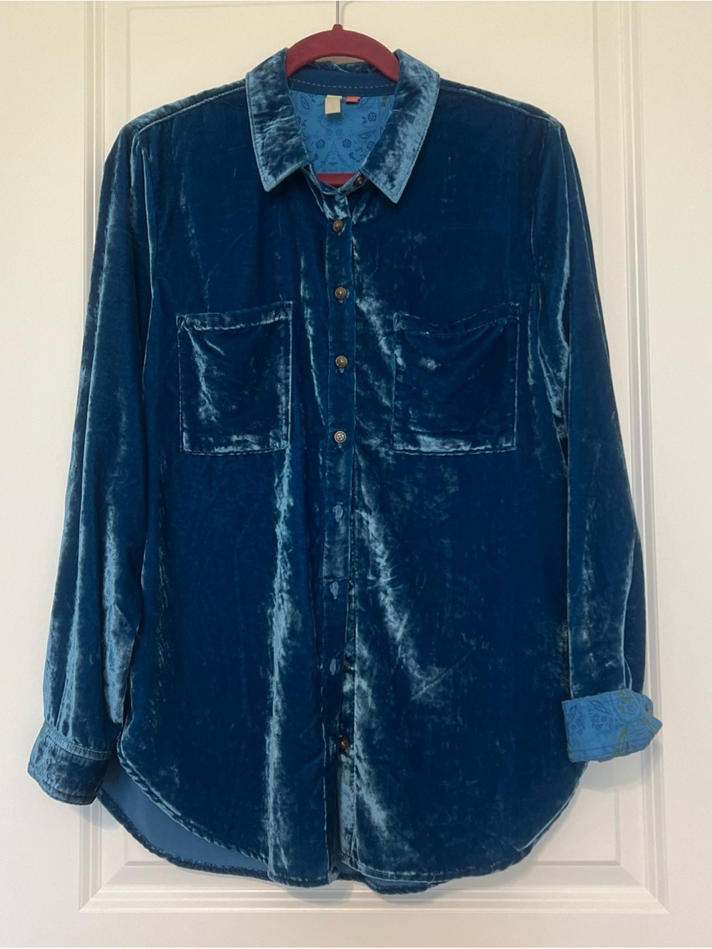 Pilcro  Velvet Button-Down Shirt /Jacket in Deep Teal M GREAT